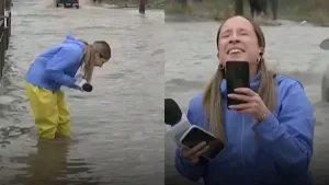 "Lo acabábamos de adquirir": el insólito chascarro de periodista de TVN que perdió su celular en el agua durante despacho en vivo
