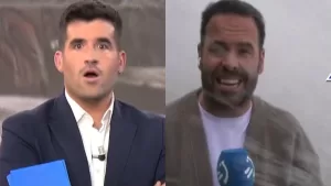 Periodista estaba en vivo por TV, una ola lo tiró lejos y la reacción del conductor se hizo viral: "Esperemos estén bien"